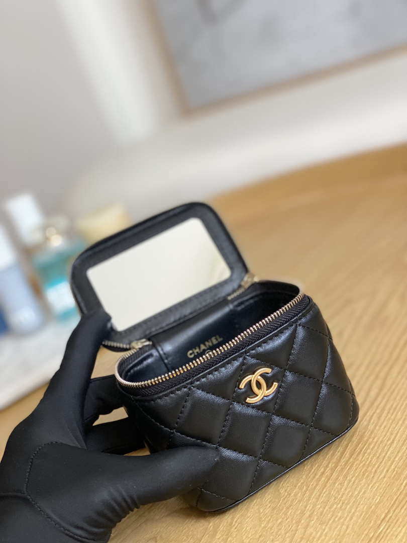 Chanel A68101 Mini Vanity with Chain Lambskin Gold Black - Default Title - View 7