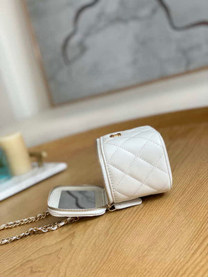 Chanel A68101 Mini Vanity with Chain Lambskin Gold White - Default Title - View 7
