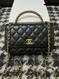 Chanel A68113 Woc Wallet on Chain With Handle Black Shiny Crumpled Calfskin