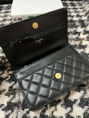 Chanel A68113 Woc Wallet on Chain With Handle Black Shiny Crumpled Calfskin - Default Title - View 7