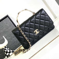 Chanel A96033 Woc Wallet on Chain With Small flower handle Black Shiny Crumpled Lambskin - Default Title - View 1