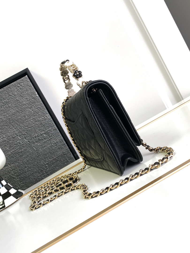 Chanel A96033 Woc Wallet on Chain With Small flower handle Black Shiny Crumpled Lambskin - Default Title - View 2
