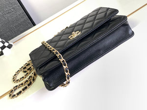 Chanel A96033 Woc Wallet on Chain With Small flower handle Black Shiny Crumpled Lambskin - Default Title - View 4