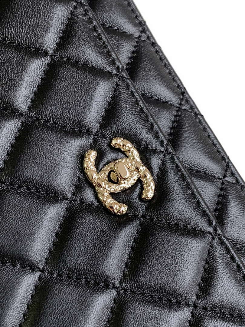 Chanel A96033 Woc Wallet on Chain With Small flower handle Black Shiny Crumpled Lambskin