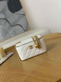 Chanel A68130  Vanity with chain Grained Calfskin Gold White