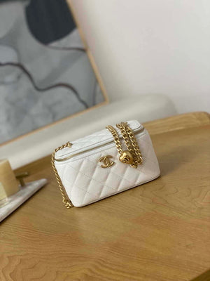 Chanel A68130  Vanity with chain Grained Calfskin Gold White - Default Title - View 1