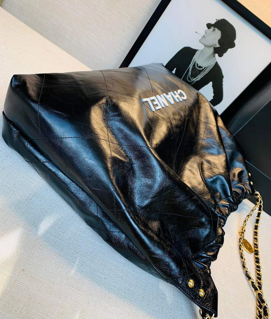 Chanel A68200 Large Chain Shopping Bag Black White - Default Title - View 4