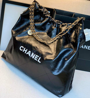 Chanel A68200 Large Chain Shopping Bag Black White - Default Title - View 9