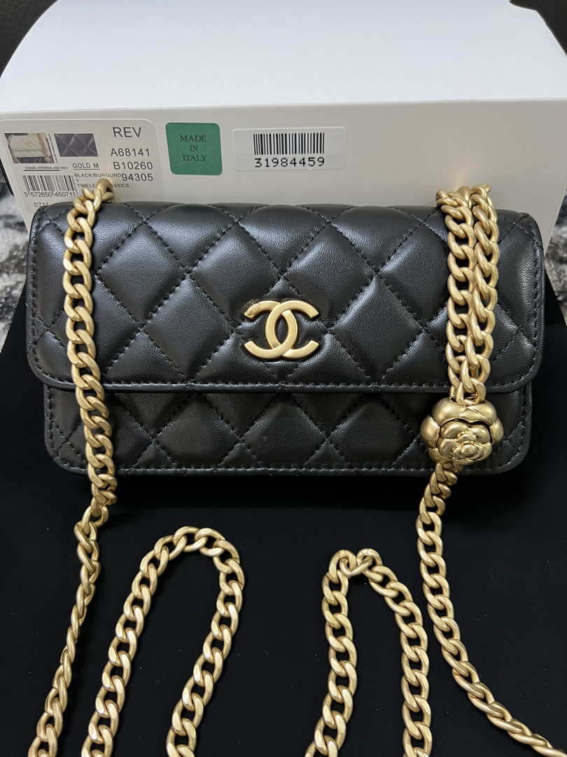 Chanel A68341 Flap Classic Bag Woc Camellia Lambskin Black