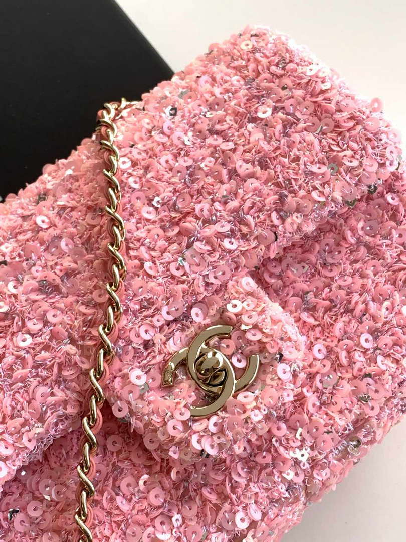 Chanel A69900 24K Mini Flap Sequin Series CF AS1116 Silver Pink