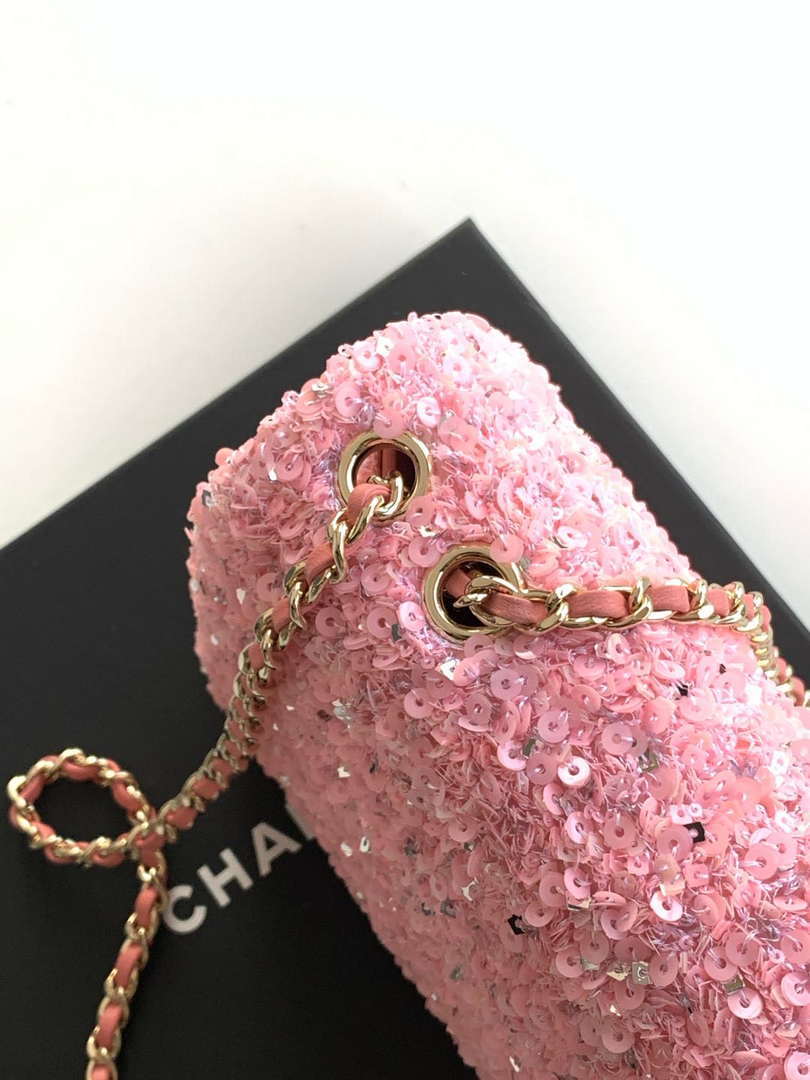 Chanel A69900 24K Mini Flap Sequin Series CF AS1116 Silver Pink