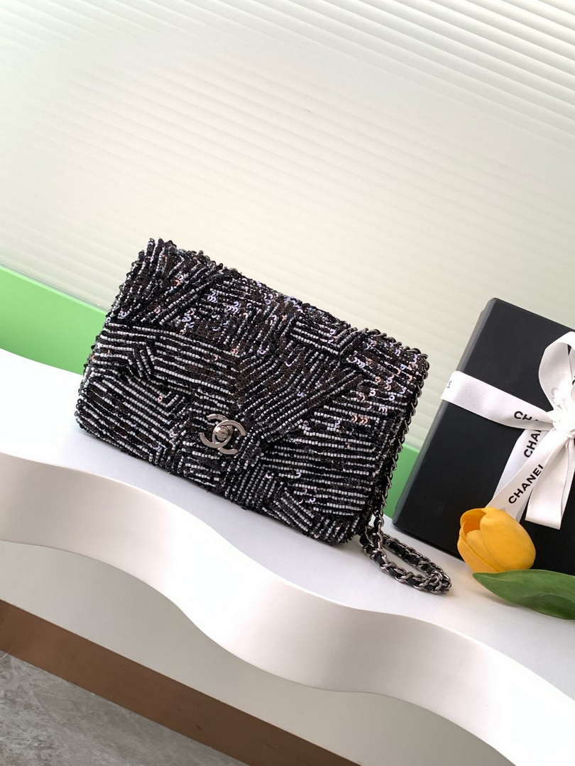 Chanel A69900 24K Mini Flap White tube beads sequins CF AS1116 - Default Title - View 1