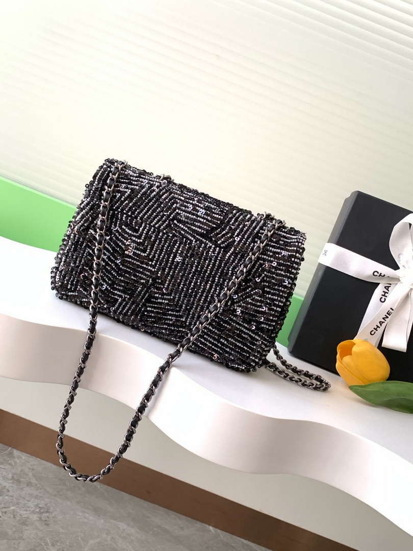 Chanel A69900 24K Mini Flap White tube beads sequins CF AS1116