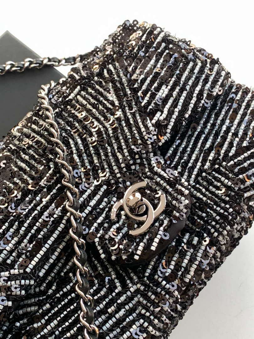 Chanel A69900 24K Mini Flap White tube beads sequins CF AS1116
