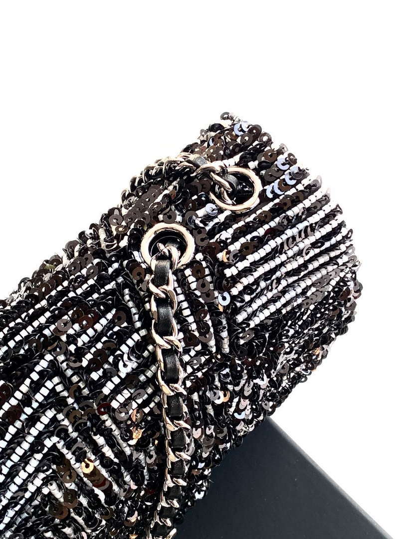 Chanel A69900 24K Mini Flap White tube beads sequins CF AS1116