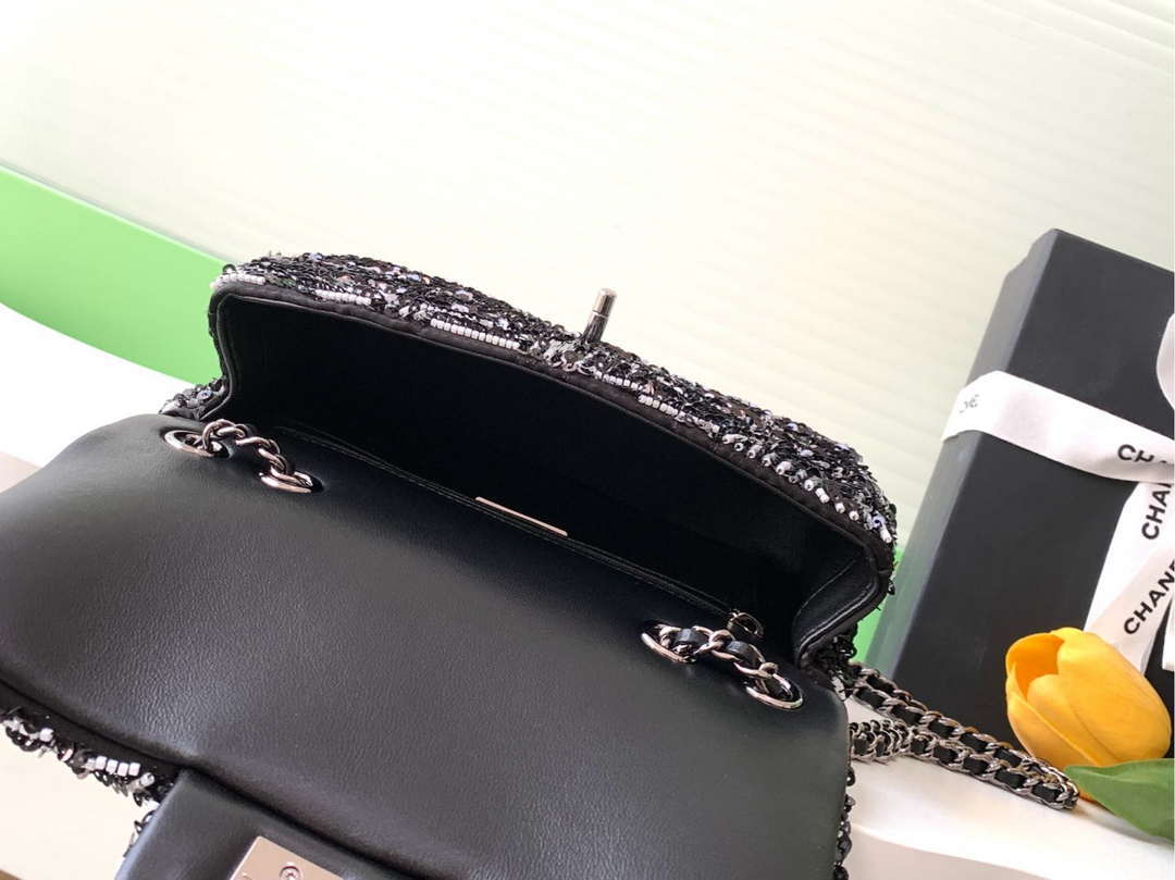 Chanel A69900 24K Mini Flap White tube beads sequins CF AS1116
