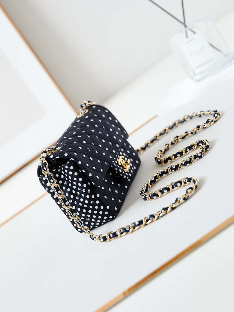 Chanel A69900 24P Mini Flap Black Fabric Printed with white raindrops AS1116 - Default Title - View 3