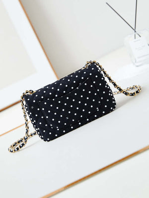 Chanel A69900 24P Mini Flap Black Fabric Printed with white raindrops AS1116 - Default Title - View 5