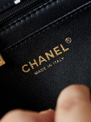 Chanel A69900 24P Mini Flap Black Fabric Printed with white raindrops AS1116 - Default Title - View 8