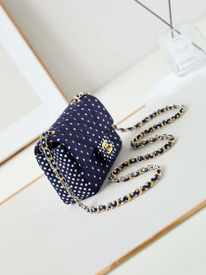 Chanel A69900 24P Mini Flap Blue Fabric Printed with white raindrops AS1116 - Default Title - View 3
