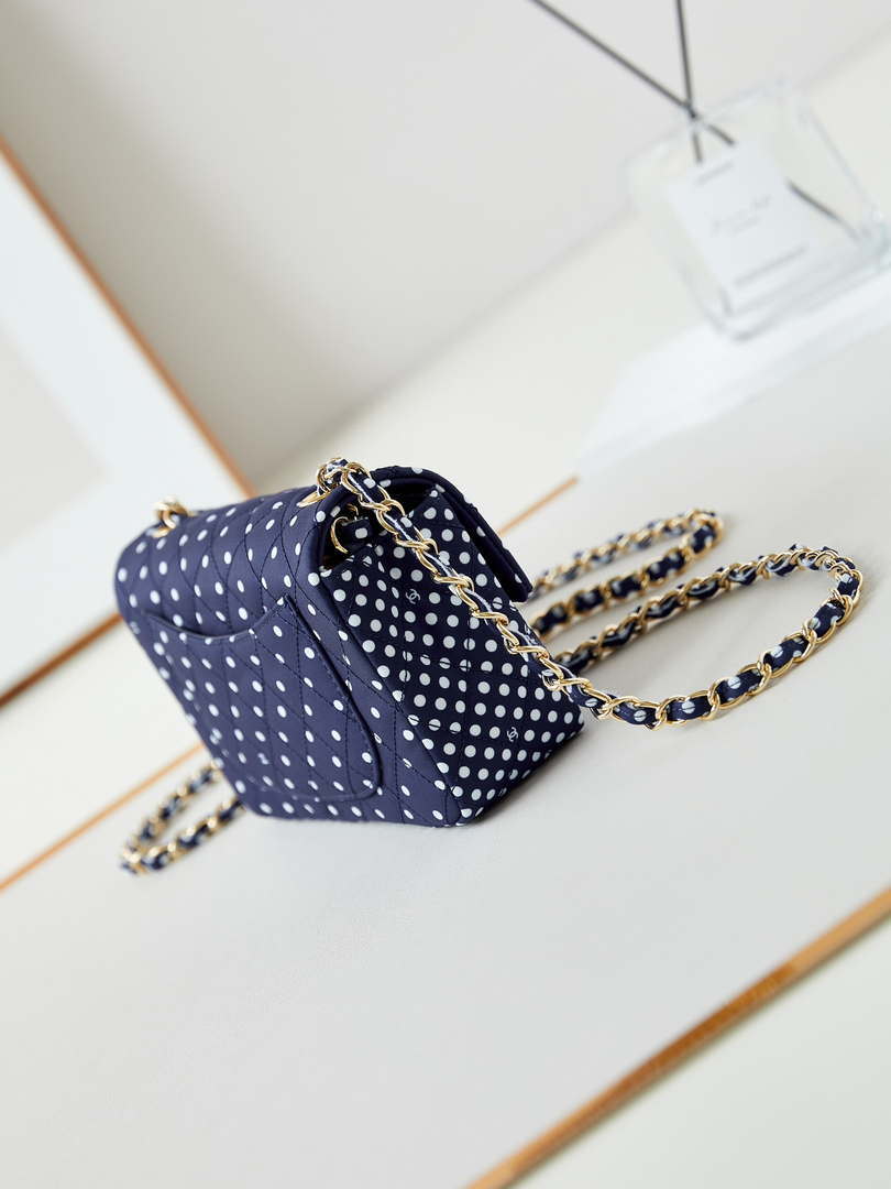 Chanel A69900 24P Mini Flap Blue Fabric Printed with white raindrops AS1116
