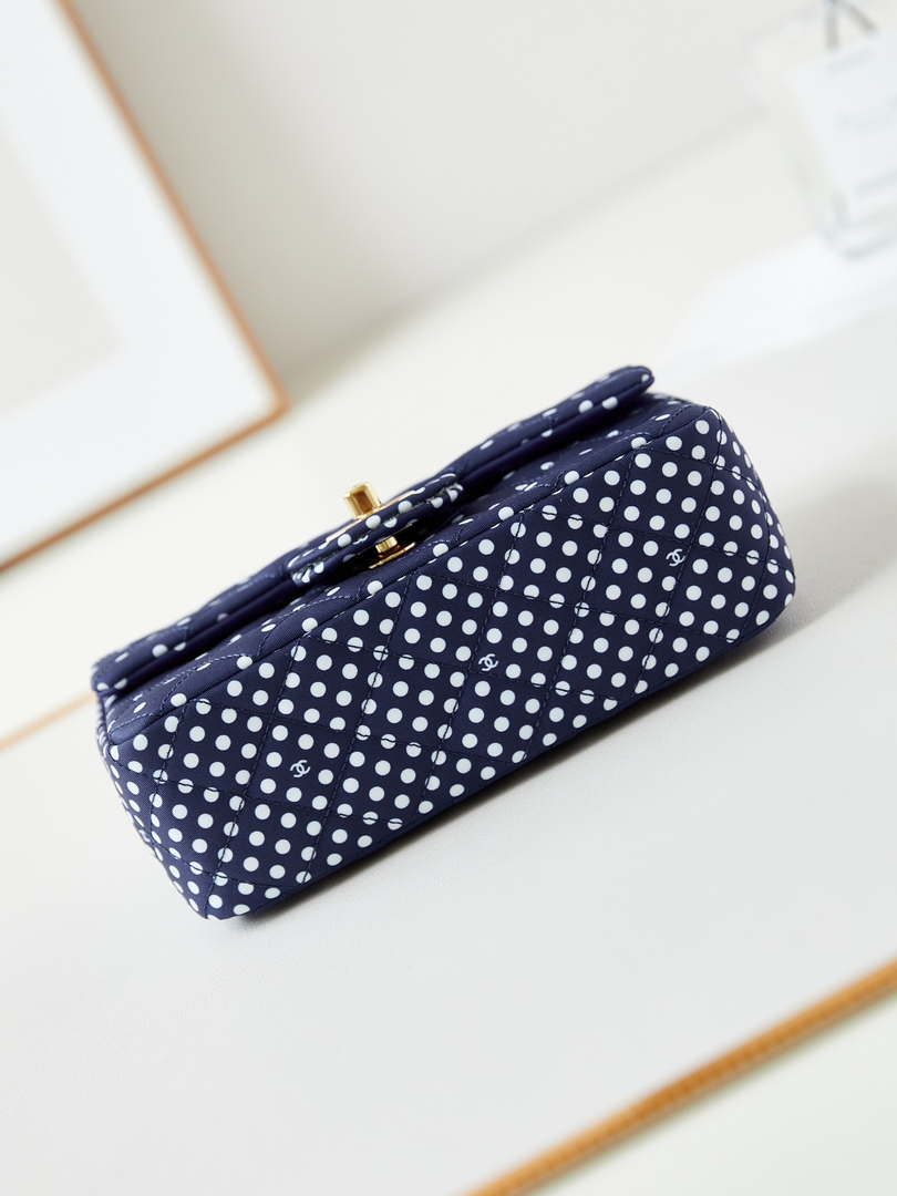 Chanel A69900 24P Mini Flap Blue Fabric Printed with white raindrops AS1116