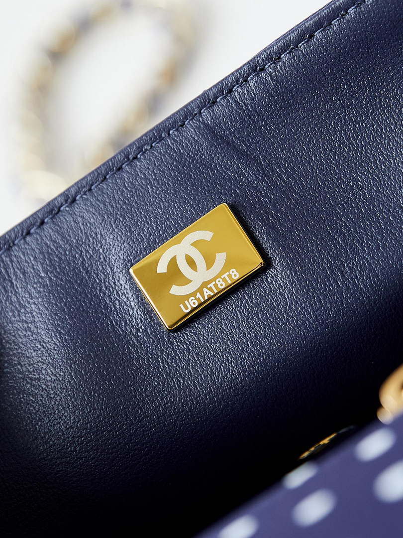 Chanel A69900 24P Mini Flap Blue Fabric Printed with white raindrops AS1116 - Default Title - View 9