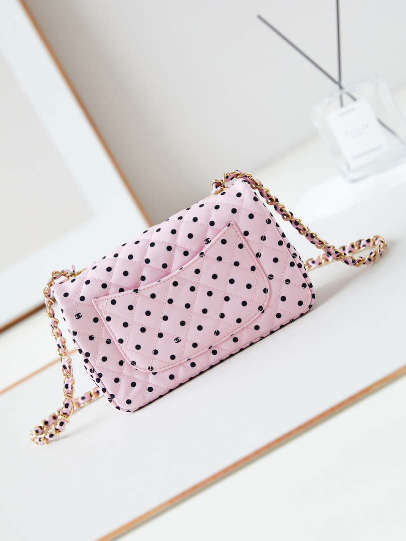Chanel A69900 24P Mini Flap Pink Fabric Printed with white raindrops AS1116 - Default Title - View 4