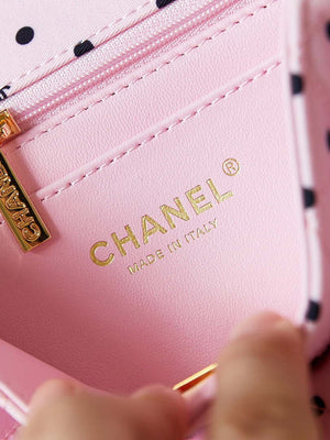 Chanel A69900 24P Mini Flap Pink Fabric Printed with white raindrops AS1116 - Default Title - View 7