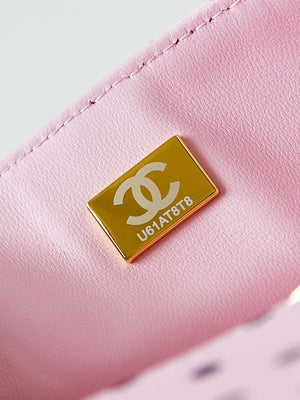 Chanel A69900 24P Mini Flap Pink Fabric Printed with white raindrops AS1116 - Default Title - View 8