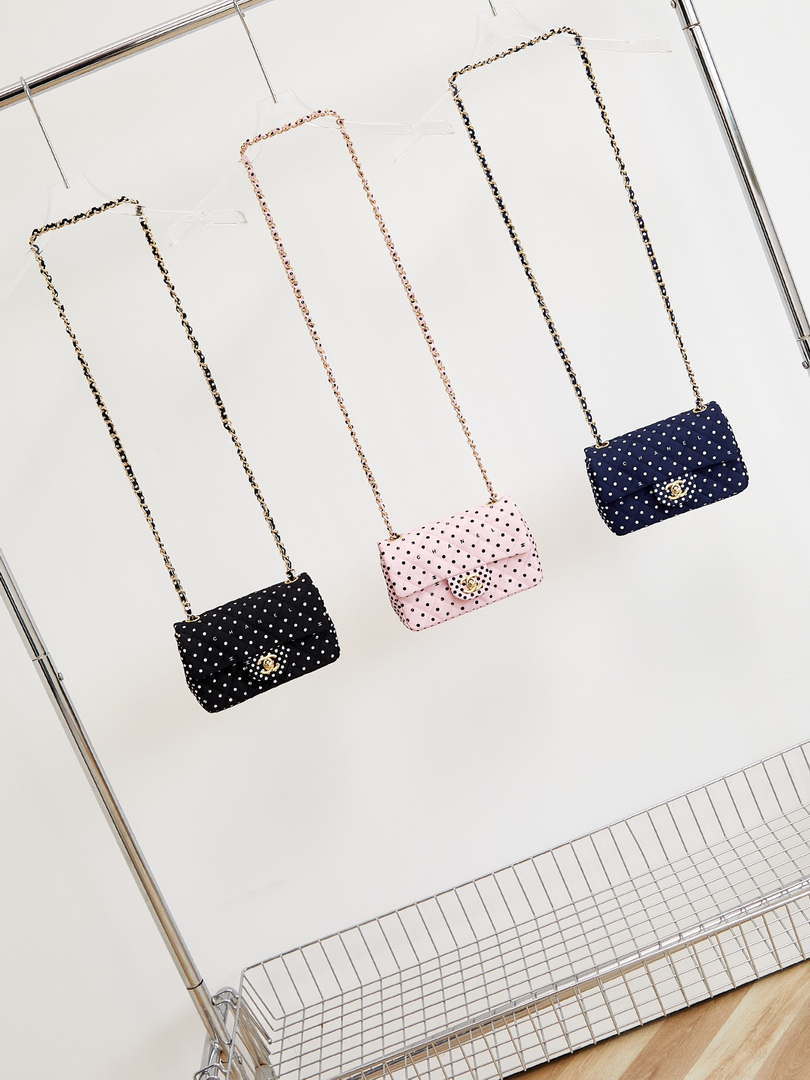 Chanel A69900 24P Mini Flap Pink Fabric Printed with white raindrops AS1116 - Default Title - View 9