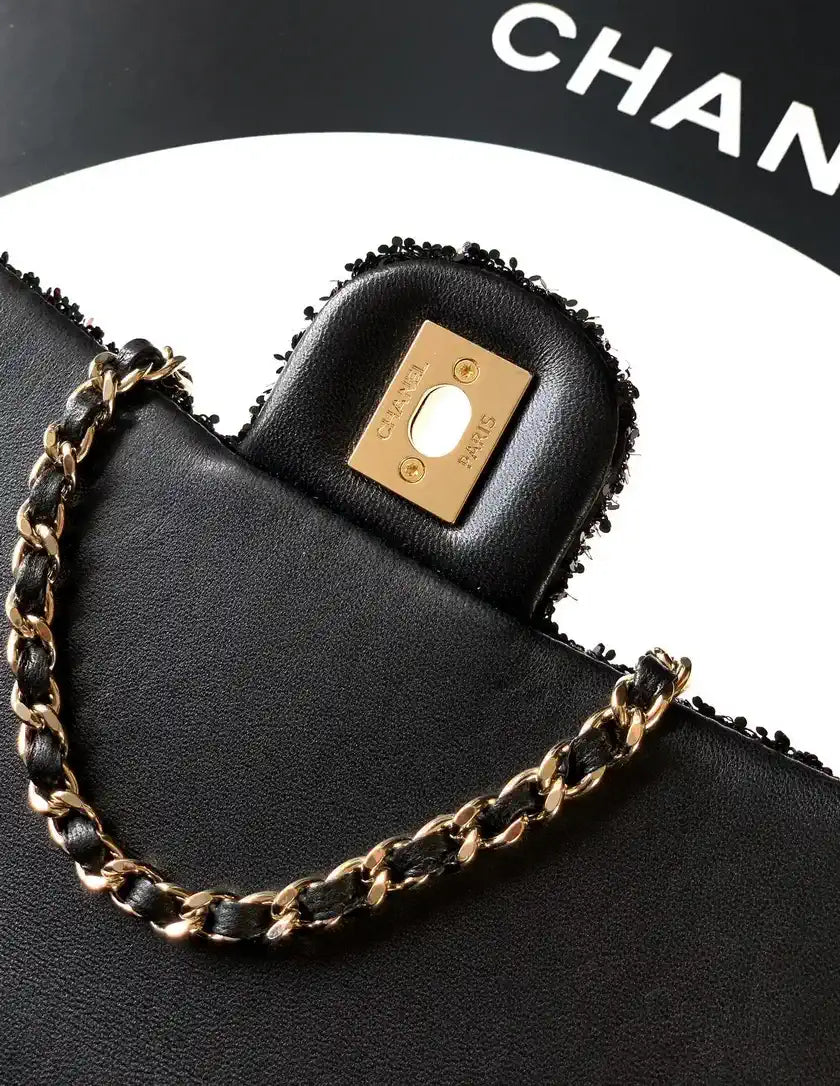 Chanel A69900 25B Mini Flap bag AS1116 Dense sequins Black Wine red