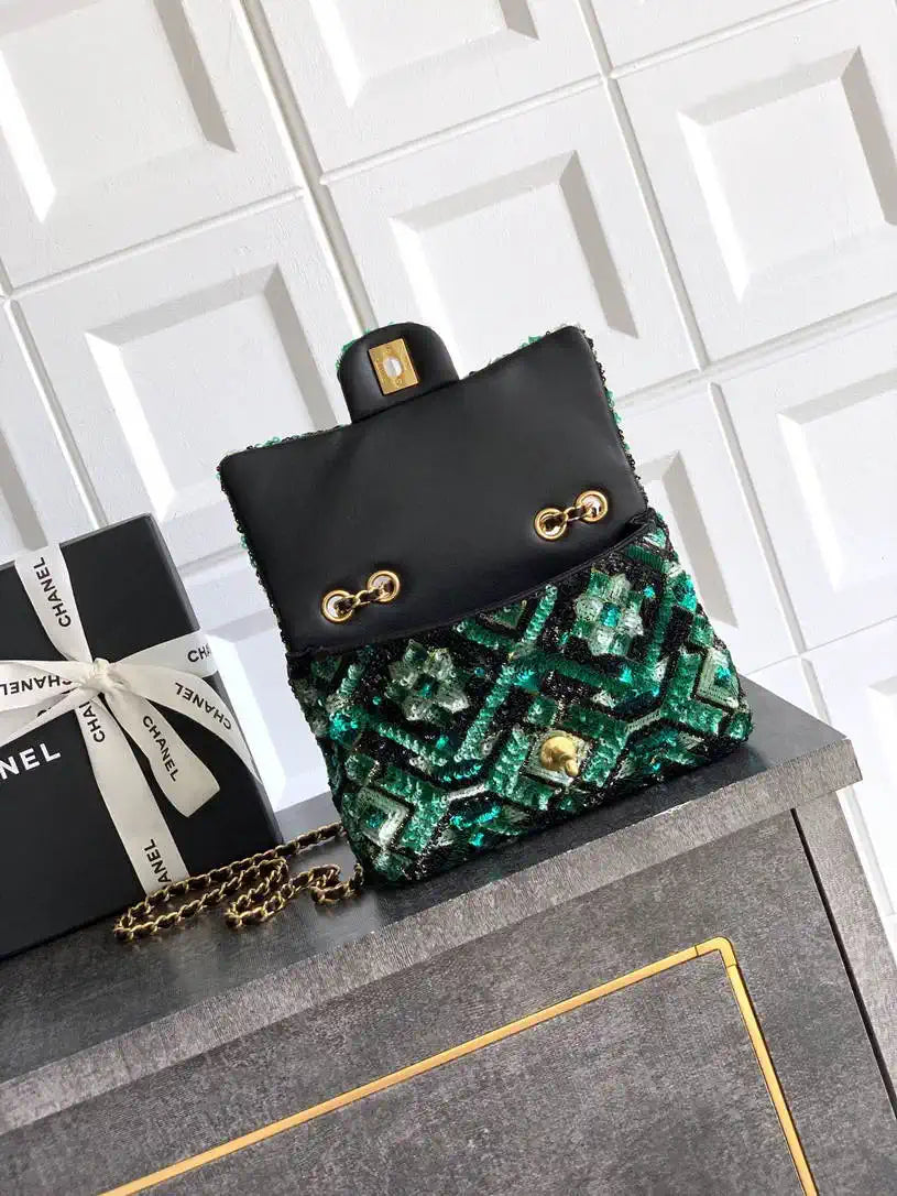 Chanel A69900 25B Mini Flap bag AS1116 Dense sequins Green