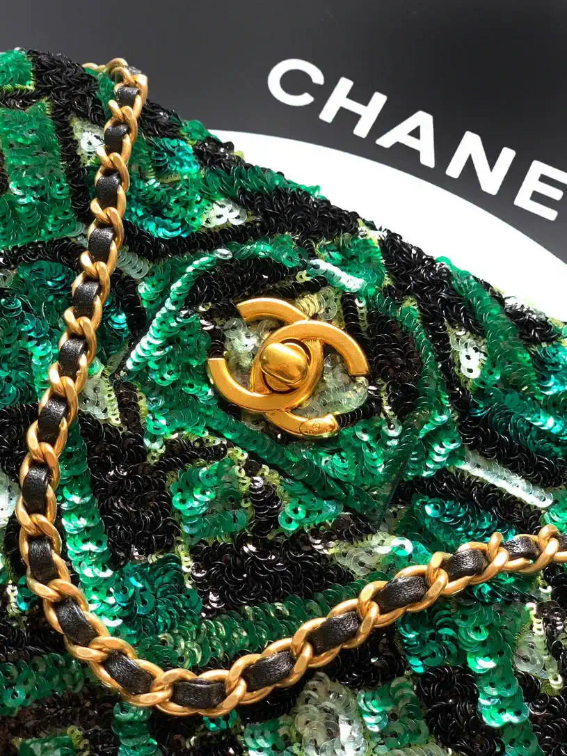 Chanel A69900 25B Mini Flap bag AS1116 Dense sequins Green