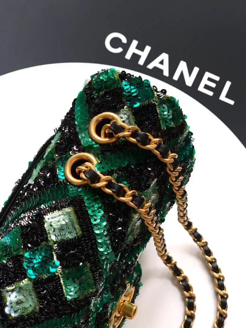 Chanel A69900 25B Mini Flap bag AS1116 Dense sequins Green