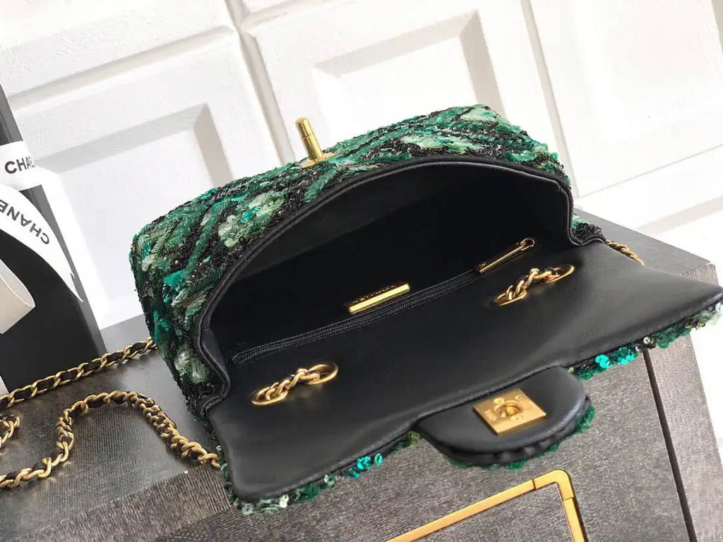 Chanel A69900 25B Mini Flap bag AS1116 Dense sequins Green