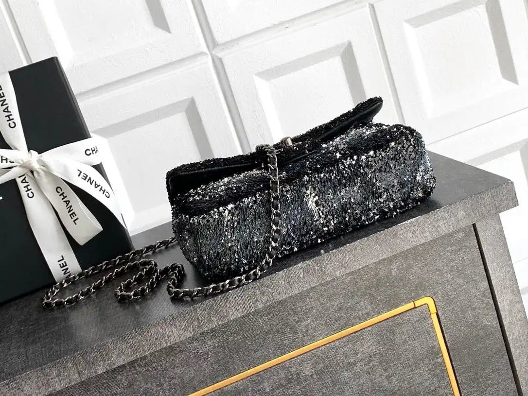 Chanel A69900 25B Mini Flap bag AS1116 Dense sequins with silver luster