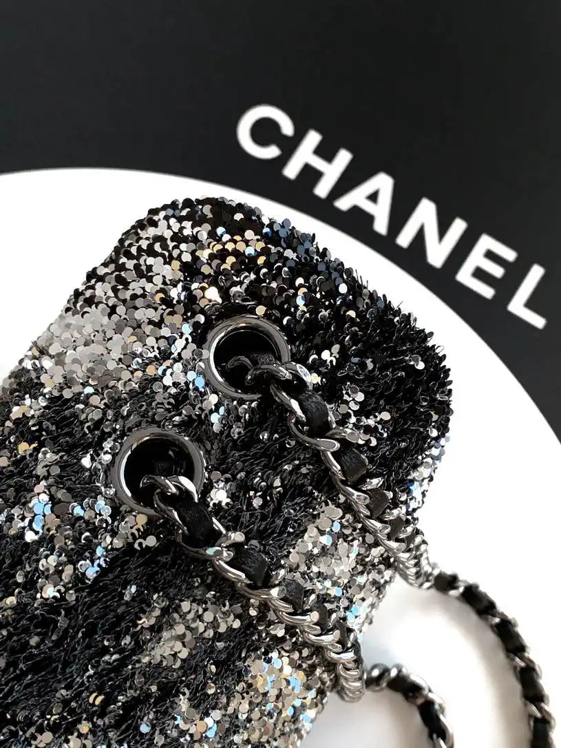 Chanel A69900 25B Mini Flap bag AS1116 Dense sequins with silver luster