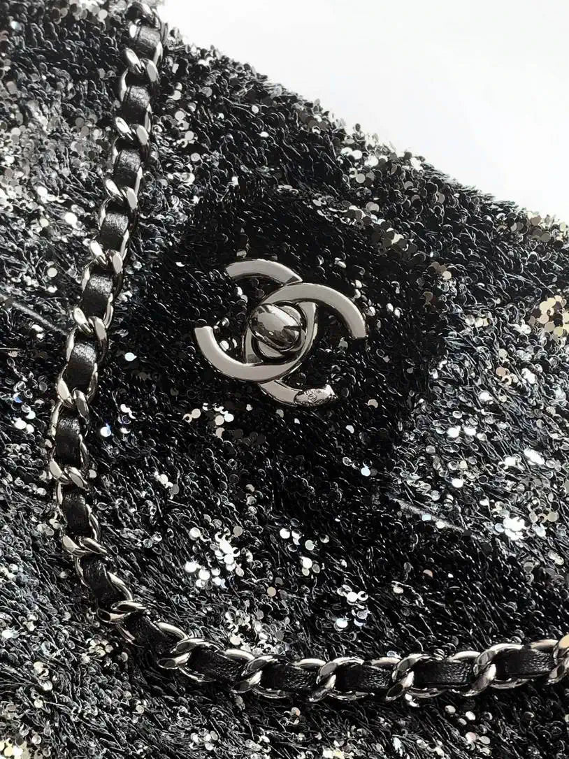 Chanel A69900 25B Mini Flap bag AS1116 Dense sequins with silver luster