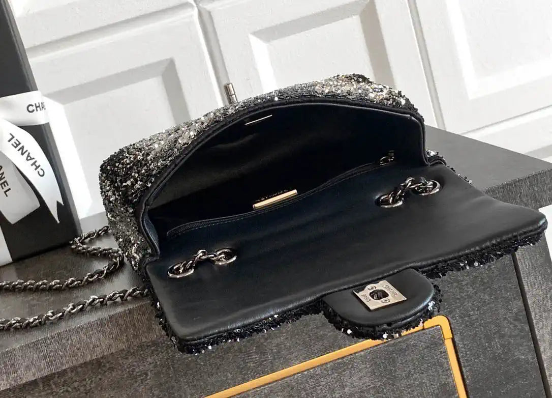 Chanel A69900 25B Mini Flap bag AS1116 Dense sequins with silver luster