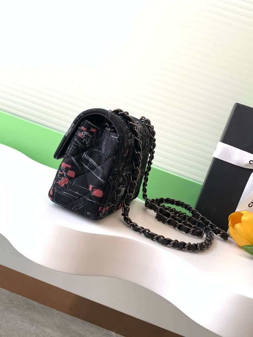 Chanel A69900 25c Mini Flap Black Fabric Printed  AS1116 Black - Default Title - View 2