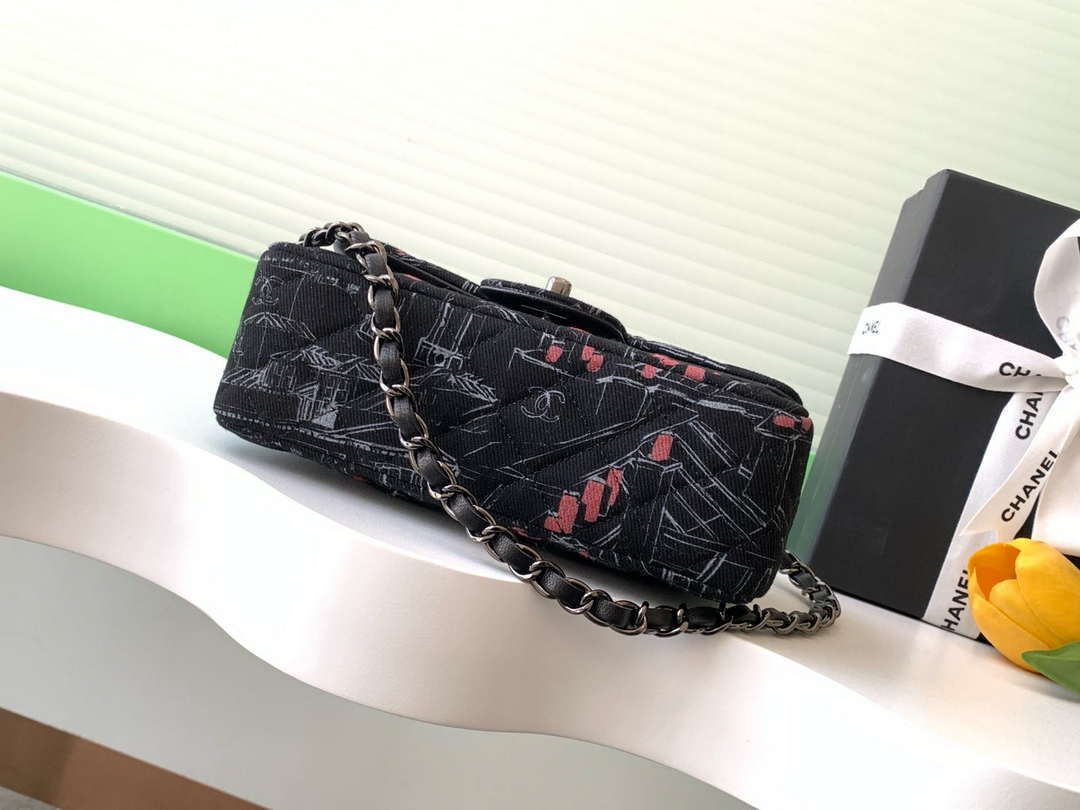Chanel A69900 25c Mini Flap Black Fabric Printed  AS1116 Black - Default Title - View 4