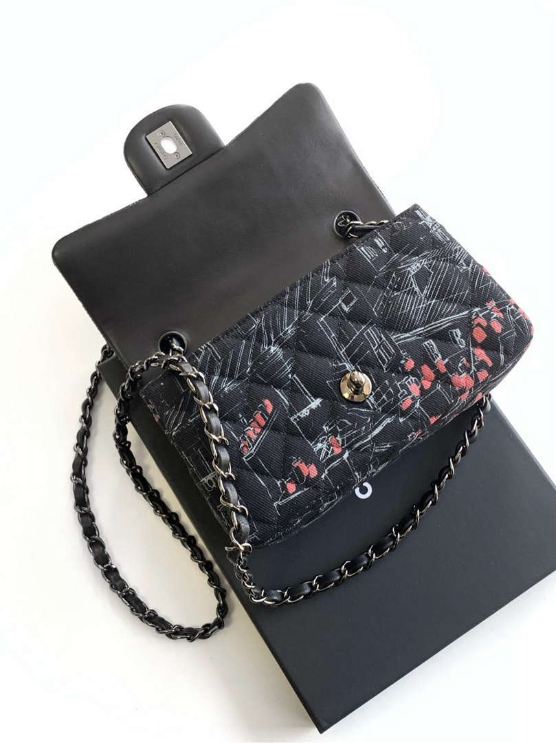 Chanel A69900 25c Mini Flap Black Fabric Printed  AS1116 Black - Default Title - View 6