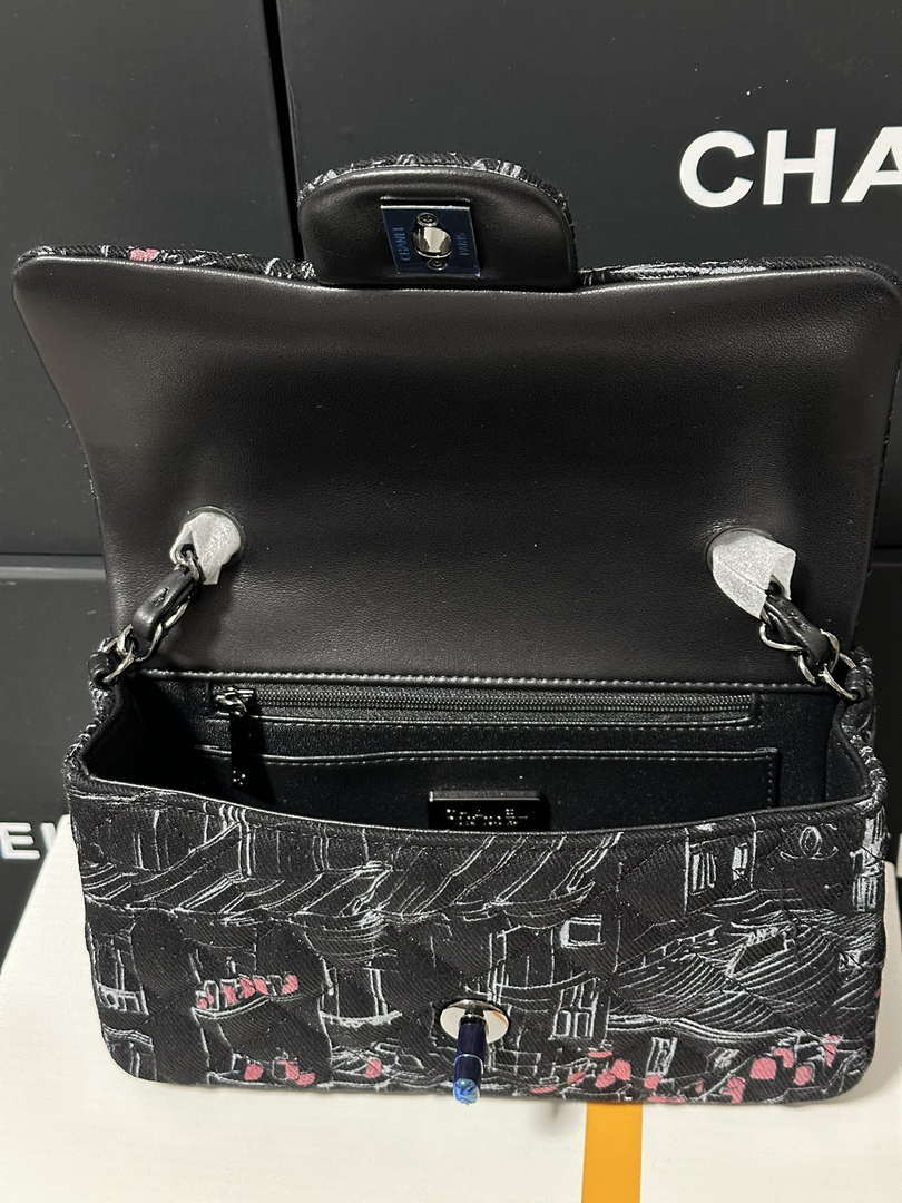 Chanel A69900 25c Mini Flap Black Fabric Printed  AS1116 Black - Default Title - View 10