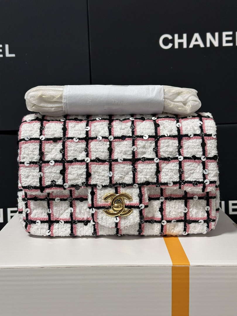 Chanel A69900 25C Mini Flap Fabric Printed  AS1116 Pink and white - Default Title - View 1