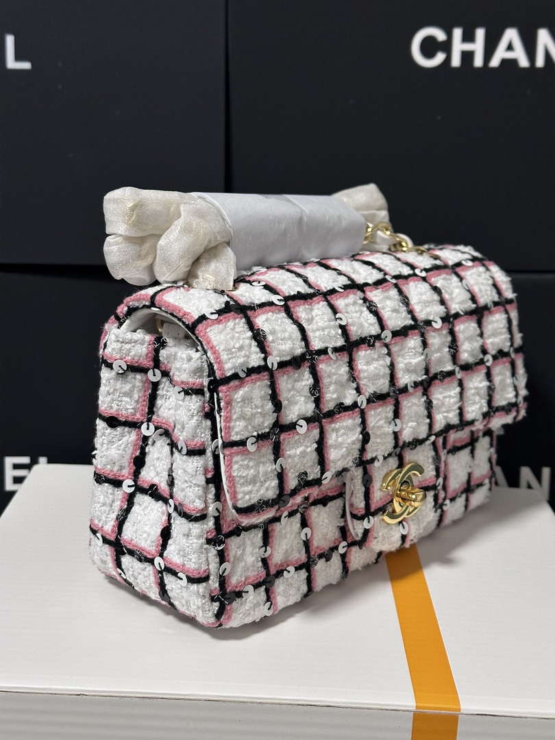 Chanel A69900 25C Mini Flap Fabric Printed  AS1116 Pink and white