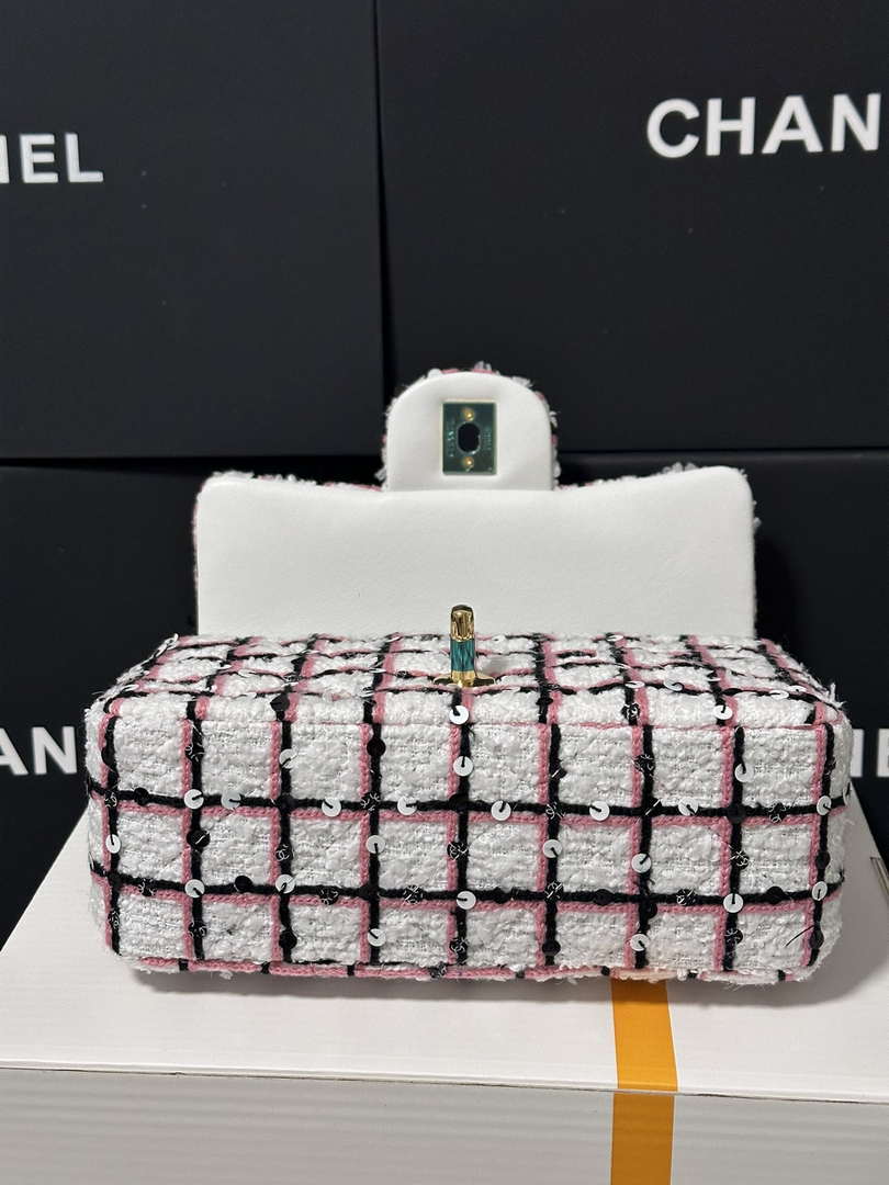 Chanel A69900 25C Mini Flap Fabric Printed  AS1116 Pink and white