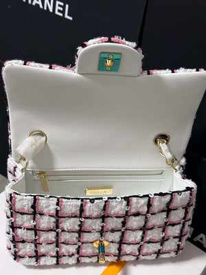 Chanel A69900 25C Mini Flap Fabric Printed  AS1116 Pink and white - Default Title - View 7