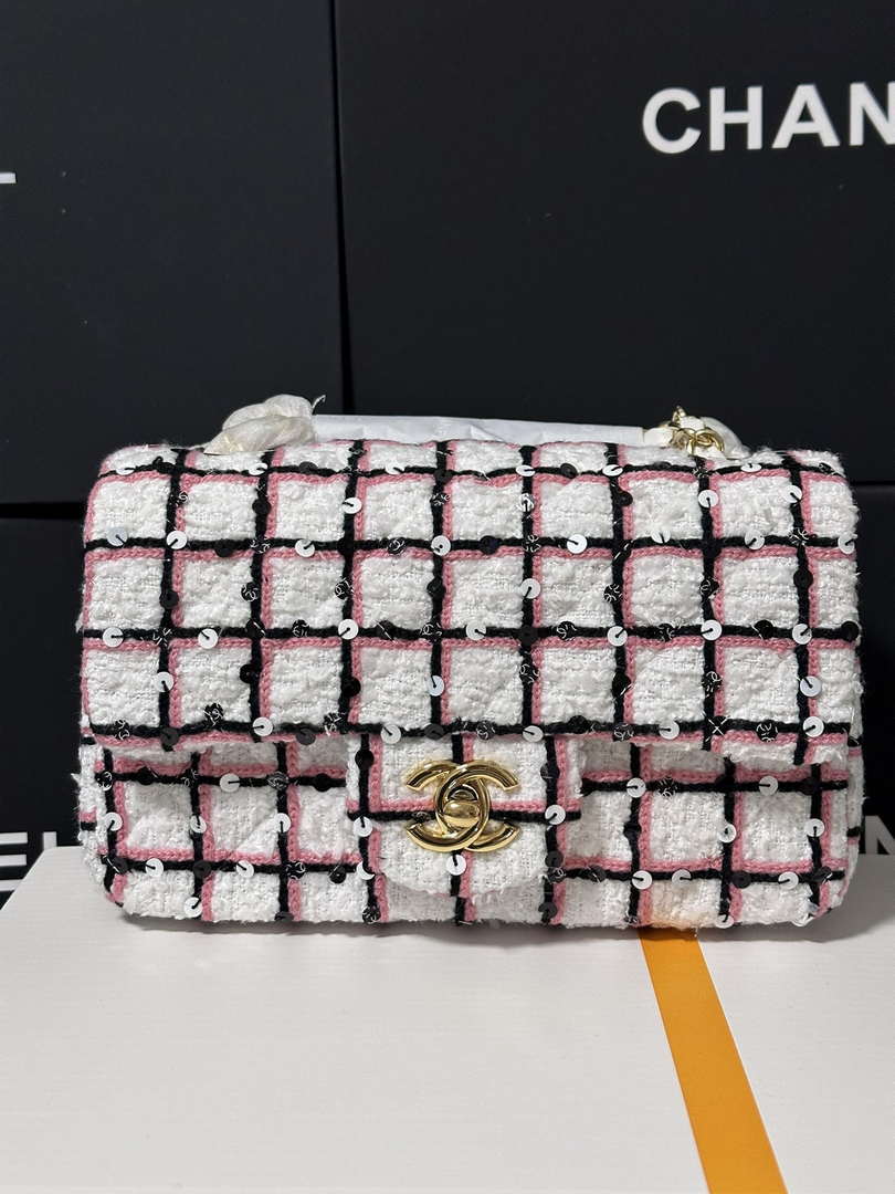 Chanel A69900 25C Mini Flap Fabric Printed  AS1116 Pink and white - Default Title - View 8