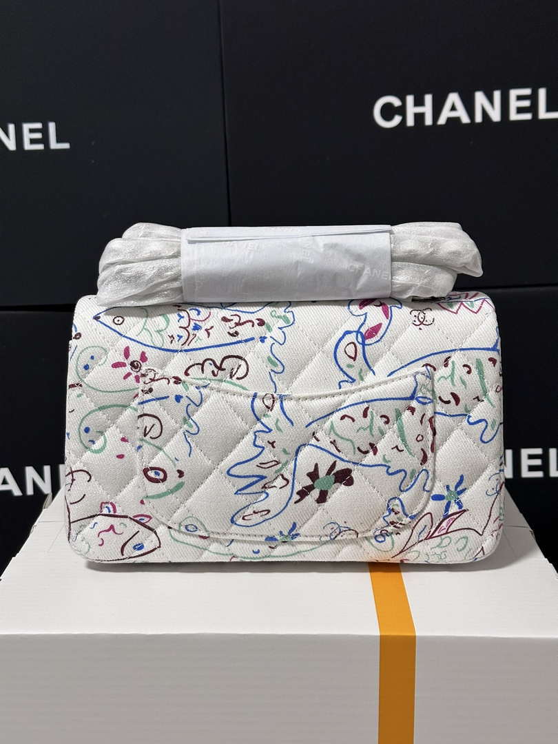 Chanel A69900 25C Mini Flap Fabric Printed  AS1116 White